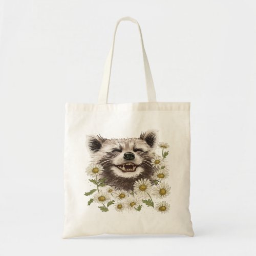 Tote Bag Happy raccoon in daisies
