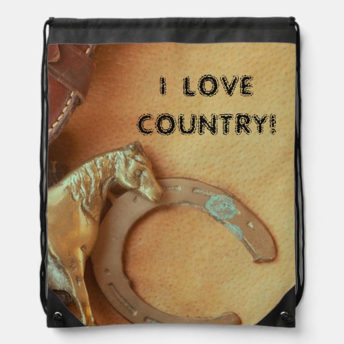 Tote Bag I LOVE COUNTRY Western horse theme Drawstring Bag