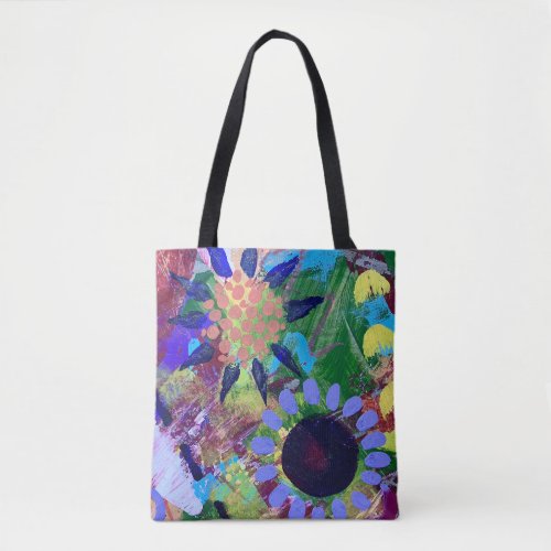 Tote Bag in Abstract Flowers Design