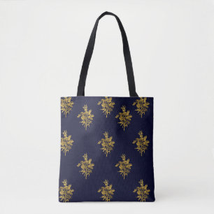 Tote Bag in Dark Blue and Gold Color