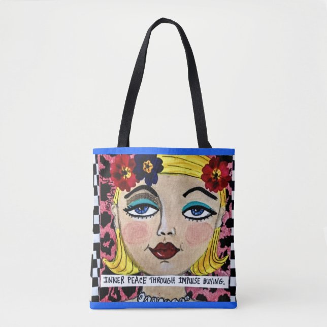 Tote bag- inner peace through impulse buying. bag (Front)