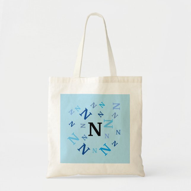 Tote Bag - Jumbled Letters in Blues (Front)