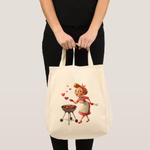 Tote Bag Lady Cooking Love Red Hearts 