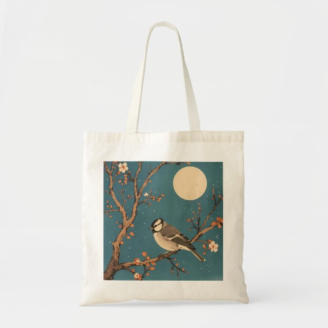Tote bag - Moonlit Bird on Blossom Branch (Front)