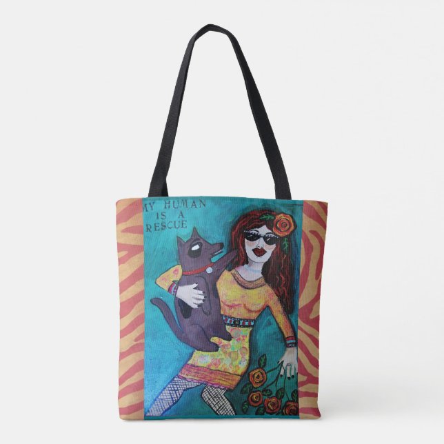 Tote bag-my human is a rescue (Back)