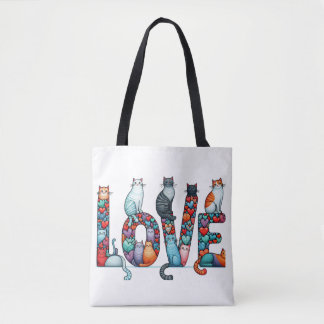 Tote Bag of Cats in Form of the Word Love