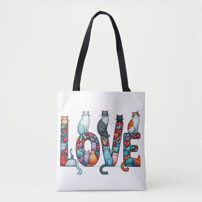 Tote Bag of Cats in Form of the Word Love (Front)