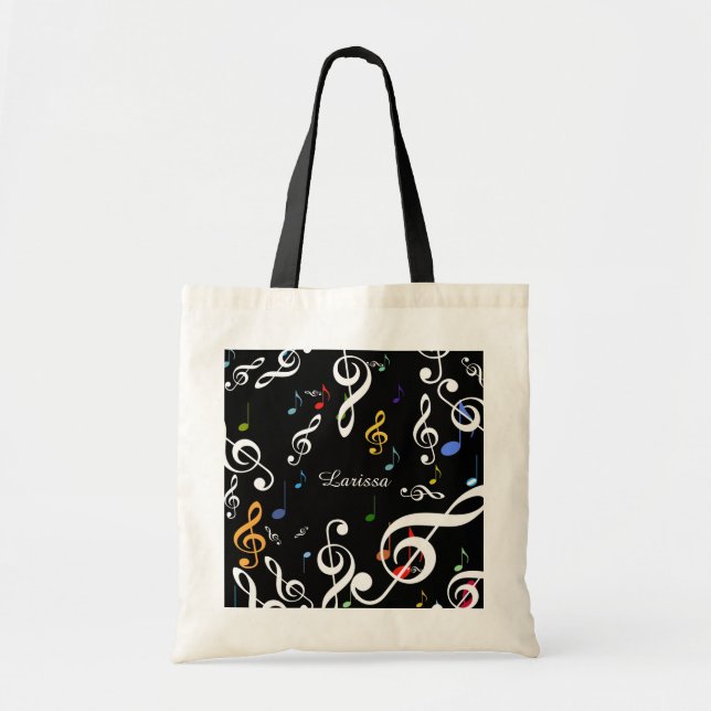 tote bag of musical notes with name (Front)