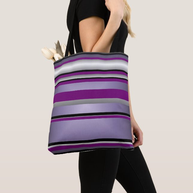 Tote Bag Purple Gray Black White Stripe Pattern (Close Up)