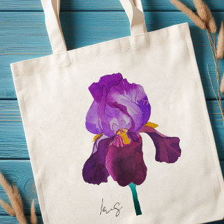 Tote bag purple watercolor flower