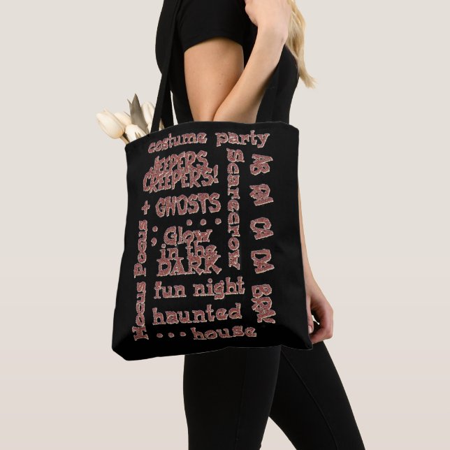 Tote Bag Shopping Bag Halloween Trick Treat Black (Close Up)
