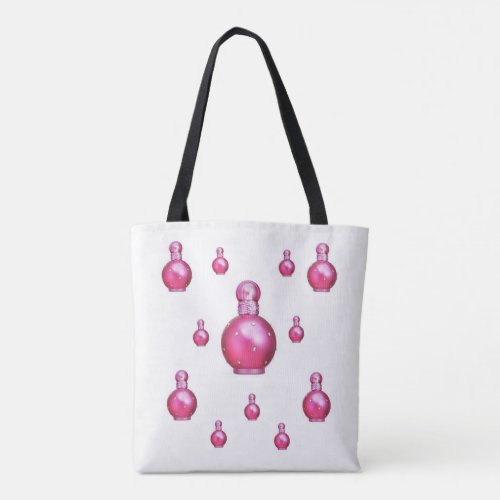 tote bag spa pink perfume bottles