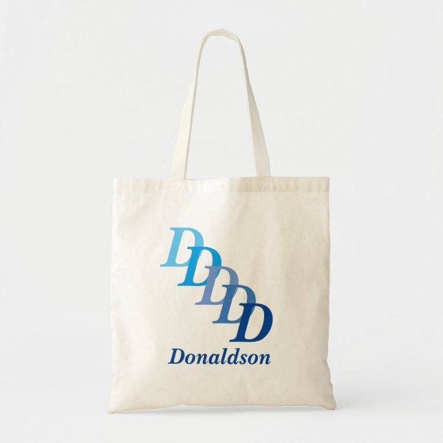 Tote Bag - Surname and Letters in Blue (Front)
