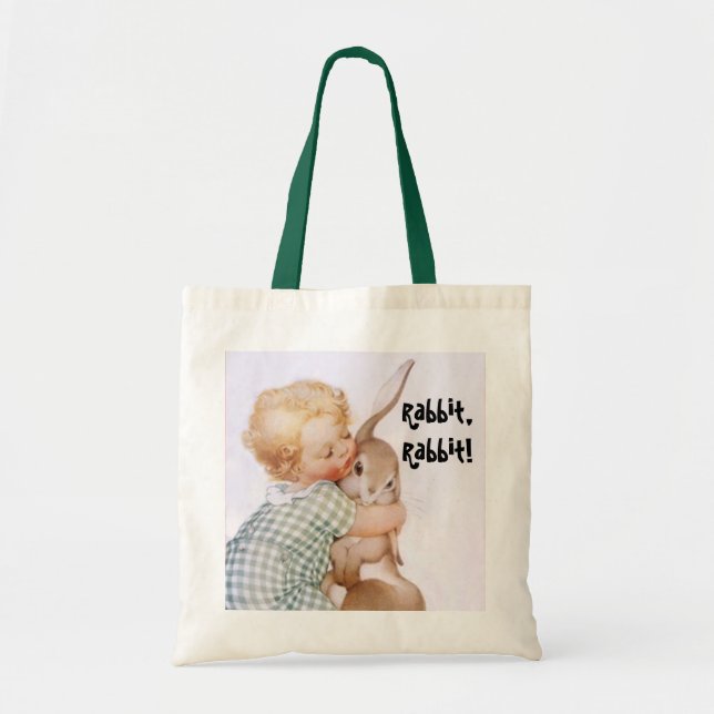 Tote Bag Vintage Child Hugs Rabbit, Rabbit! Sack (Front)