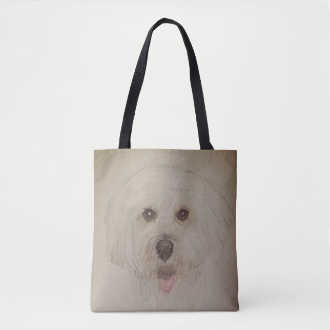 Tote Bag Watercolour Pencil Dog Design (Front)