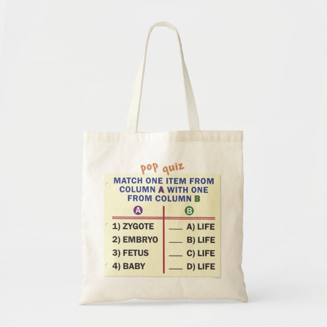 Tote bag with a quiz. (Front)