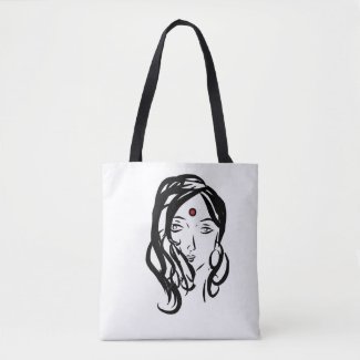 Tote bag with a sketch of Indian women&#39;s face.