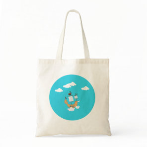 Tote Bag with Boat Pattern, Blue Sea, Peaceful