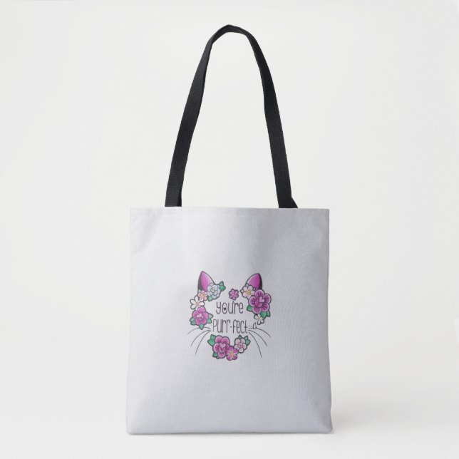 Tote Bag with Cat-Inspired Floral Prints (Front)