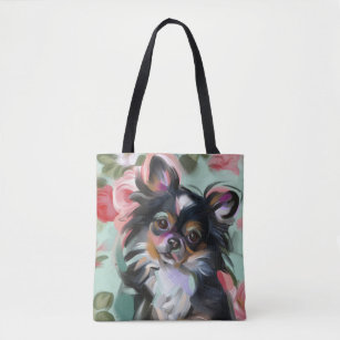 Tote bag with Chihuahua art   floral