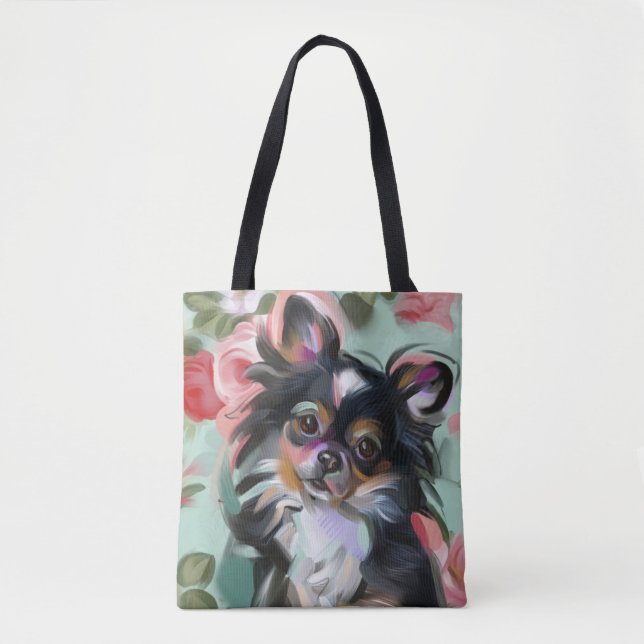 Tote bag with Chihuahua art | floral (Front)