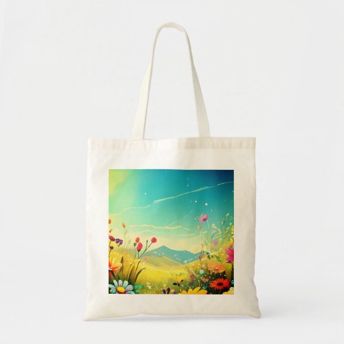 Tote bag with colorful meadow