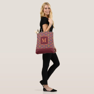 Tote Bag With Oriental Inspired Pattern & Monogram