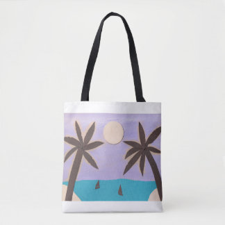 Tote Bag with Palm and Ocean Design