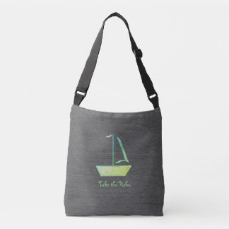 tote bag with shades of green sailboat
