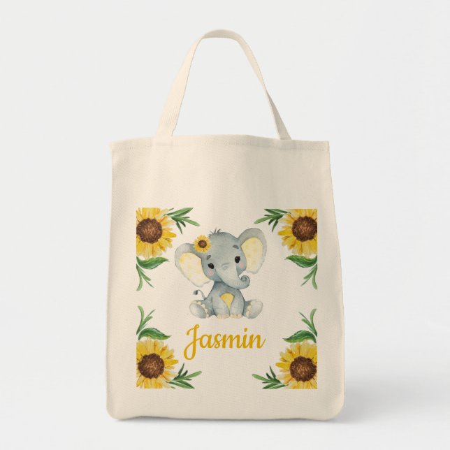 Tote Bag with Sunflower, name Elephant (Front)