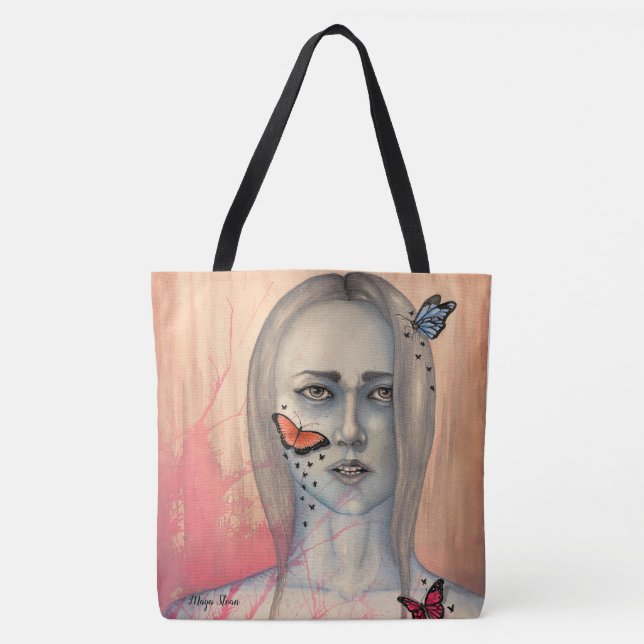 Tote Bag with Woman's face and Butterflies (Front)