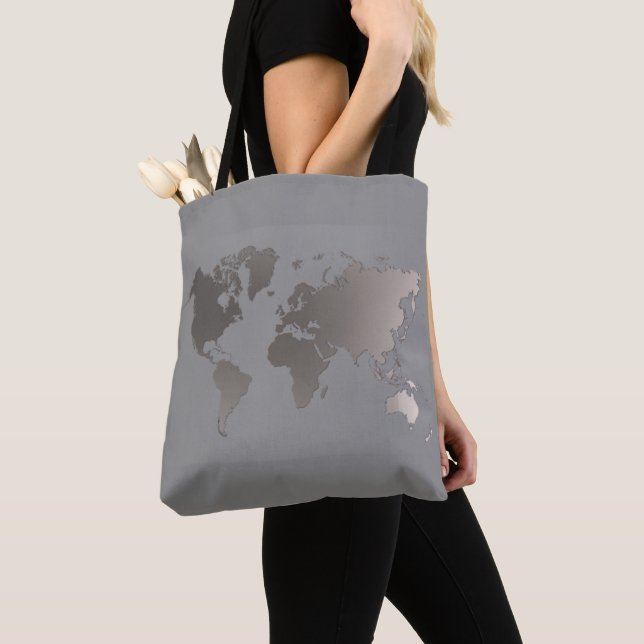 Tote Bag World Map Gray Gift Bag Large (Close Up)