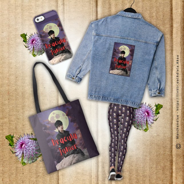 Tote - Dracula Junior designed by Poet Adiela Akoo Bag (DJ Denim Jacket, Tote, Phone Case & Leggings designed by Poet Adiela Akoo. Browse my store for more!)