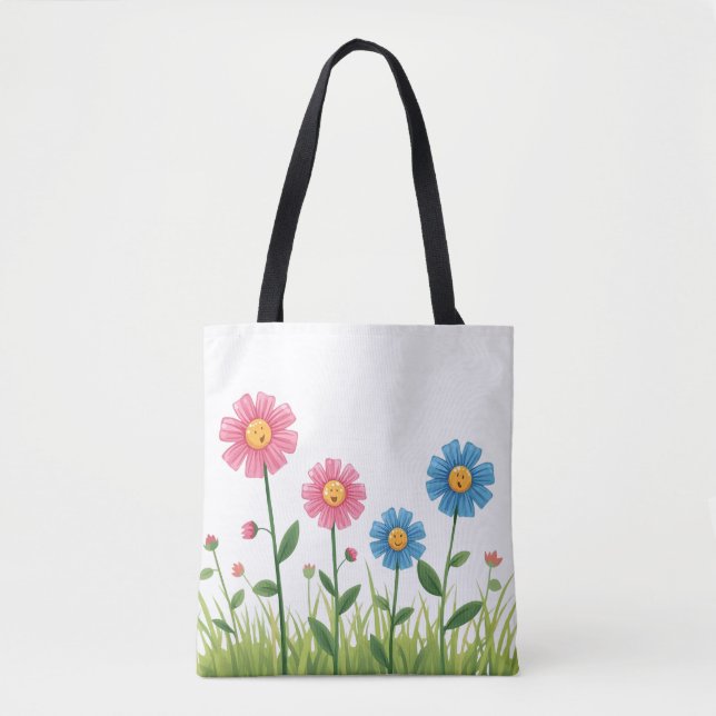 Tote -Flower Design with smiley face Bag (Front)