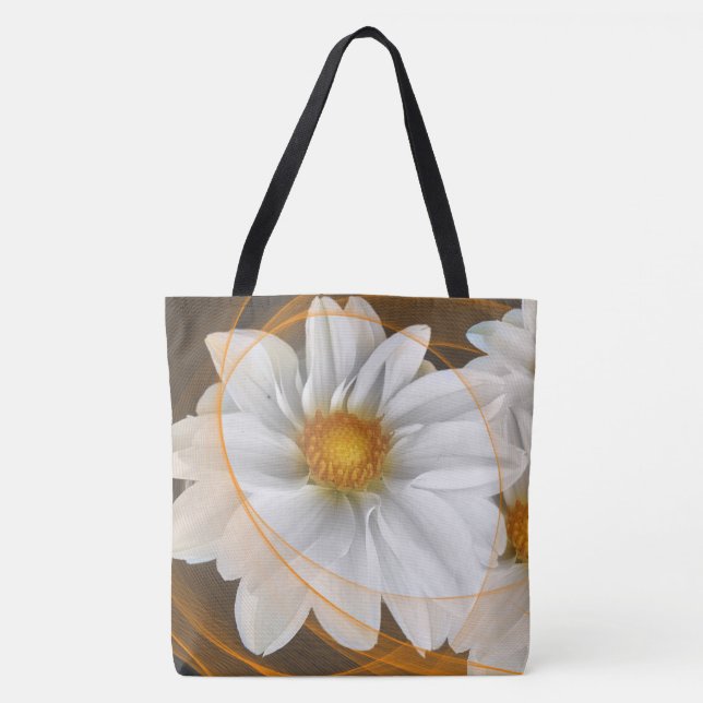 Tote Flowers White Black Orange Bag (Front)