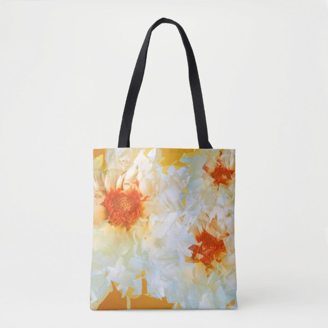 Tote Flowers White Orange Cubist Bag (Front)