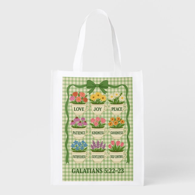 Tote fruit of the Spirit Tea Cups with Flowers (Front)