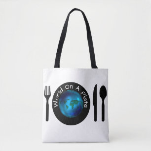 Tote Grocery Shopping Bag Blue World On A Plate