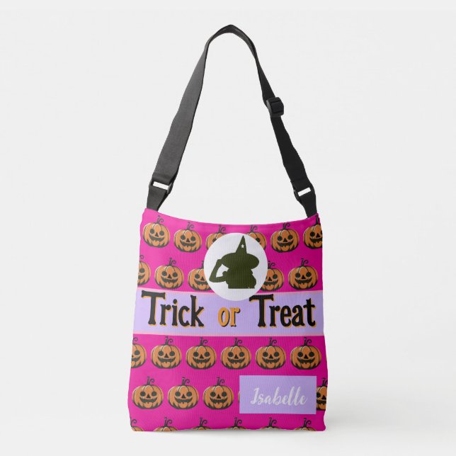 Tote halloween trick or treat name, photo purple (Front)