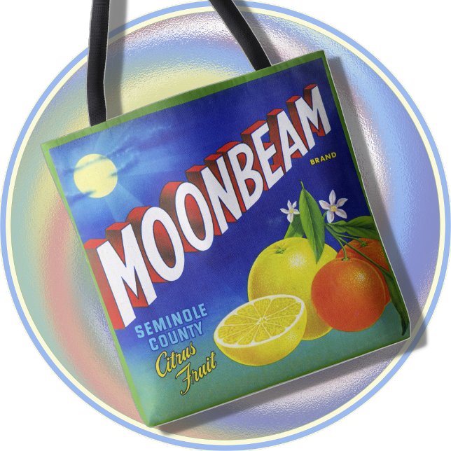 TOTE - Moonbeam - Citrus Fruits - 2-sided Bag (TOTE BAG (2-sided) featuring an image of a colorful vintage citrus fruit Crate Label)