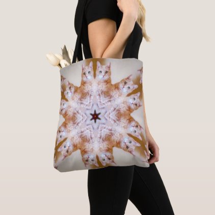 TOTE - Orange Snowflake Cat Kaleidoscope Design