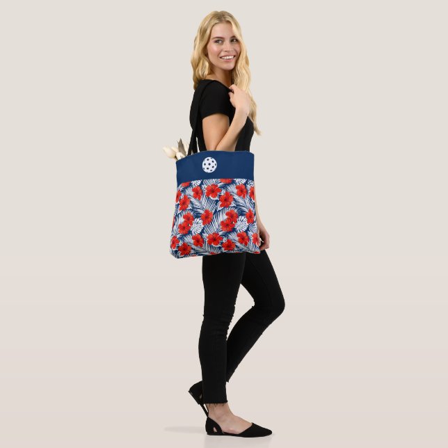 Tote Red White Blue Hibiscus Flowers (On Model)
