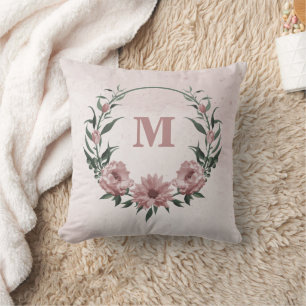 Tote romantic pink flowers & green leaves throw pillow