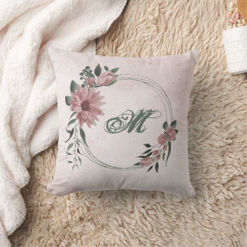 Tote romantic pink flowers  green leaves throw pillow