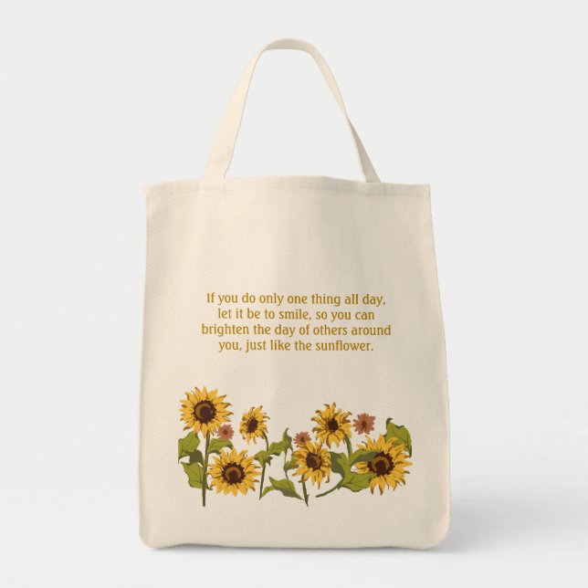 Tote - Sunflowers Smile Quote w/ editable text Bag (Front)