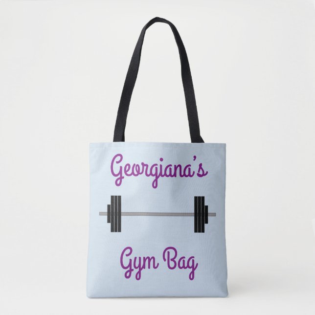 Tote With Barbell + Personalized Name + "Gym Bag" (Front)