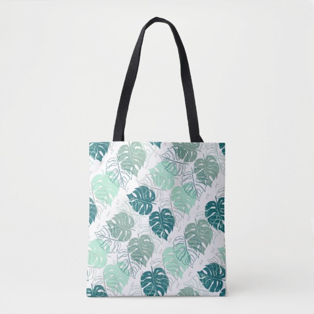 Tote with diagonal tropic leaf pattern bag (Front)