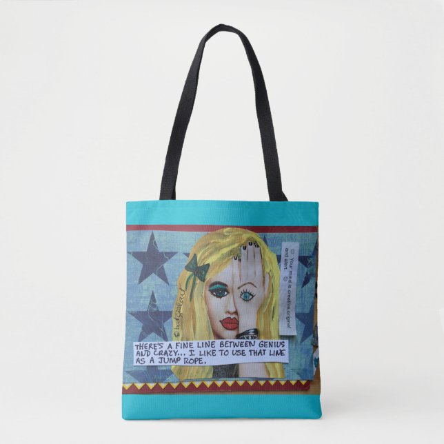 TOTEBAG-THERES A THIN LINE BETWEEN GENIUS AND CRAZ TOTE BAG (Front)