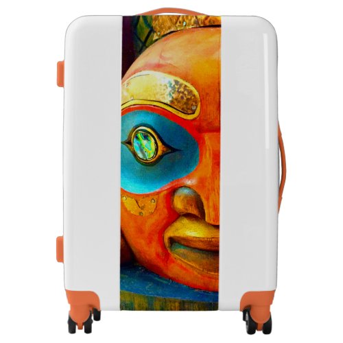 Totem face orange turquoise wood photo bold simple luggage