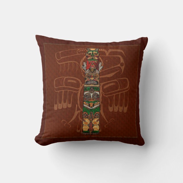 Totem Native American Folk Art Throw Pillow (Front)
